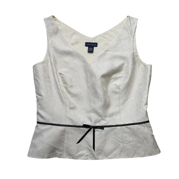 NWT Vintage Ann Taylor Silk Jacquard Top Size 10 Sleeveless Black Ribbon Y2K - Picture 3 of 10